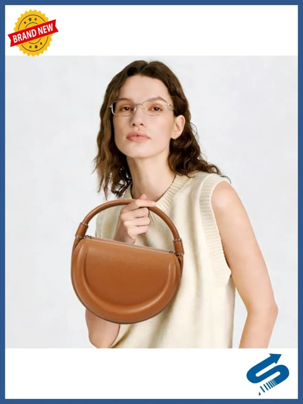 Handmade Vegan Leather Crossbody Bag Women Half-Moon Shoulder & Top-Handle Purse